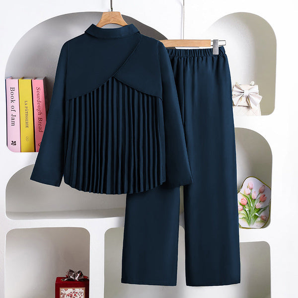 Kids’ 2-Piece Set – Back Pleated Long Sleeve Shirt & Wide-Leg Pants