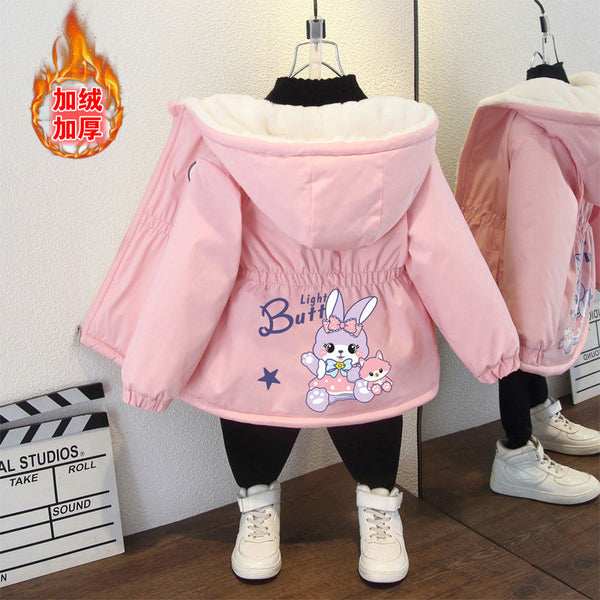 Processing custom girls' winter clothing fashion waist cotton clothing 2025 girls' winter velvet thickened fashionable jacket top