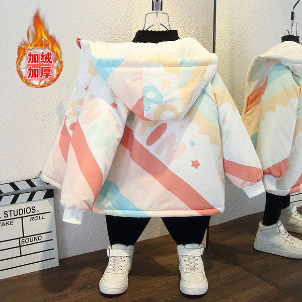 Boys' velvet pie overcomes jacket 2025 autumn and winter new children's thickened top girl's Korean version cotton-padded coat