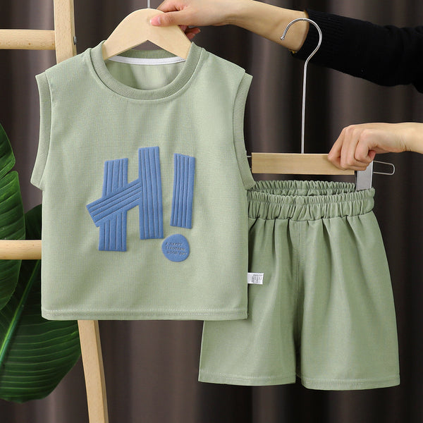 Children's vest set summer new baby waffle clothes boys Korean version two-piece set foreign style children's clothing