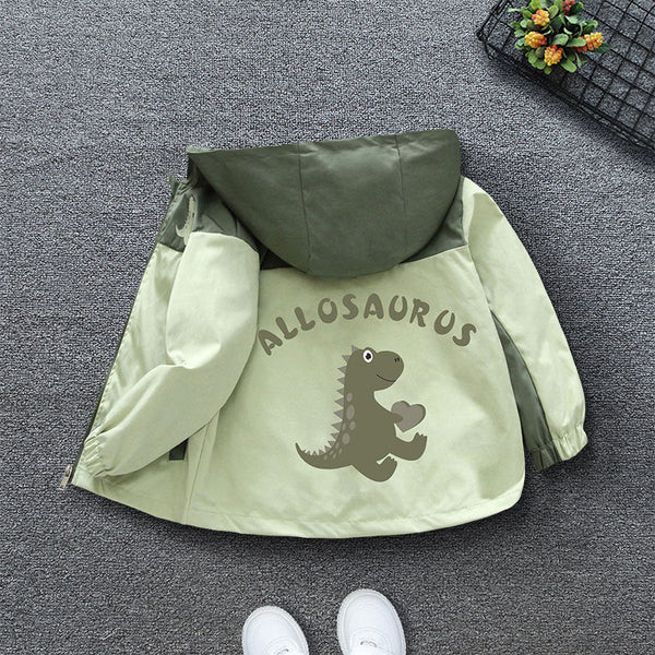 Teen boys spring new Korean version of fashion cartoon tiptoe dragon print hooded jacket girls casual jacket