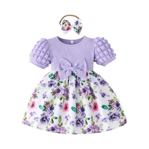 Beautiful baby lady bow decorative flower dress + headscarf