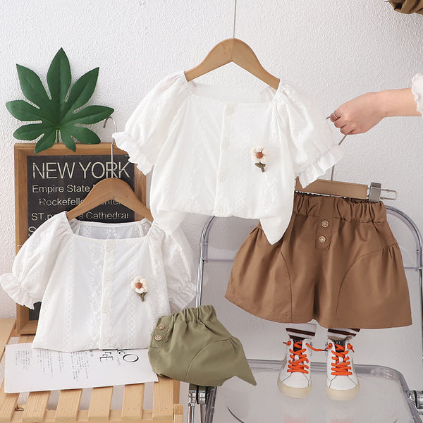 High quality embroidery summer new girls short-sleeved love shirt top can be baby niche Mori embroidered doll shirt tide