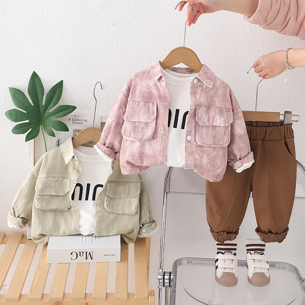 Children's clothing set Children's shirt lapel Hong Kong style versatile 2025 new spring boys' outerwear three-piece