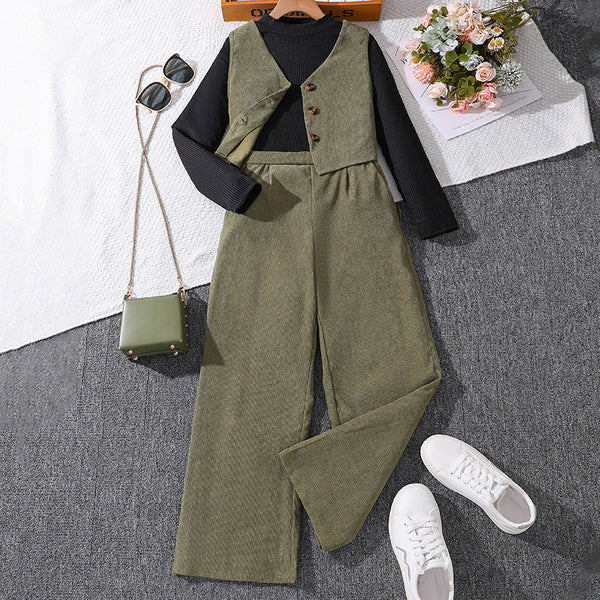 Children’s Three-Piece Outfit – Vest, Long-Sleeved Knitted Cardigan Sweater & Trousers