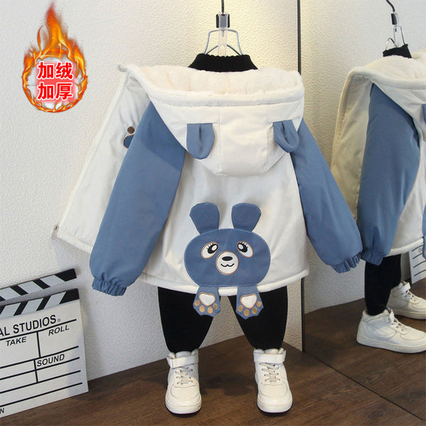 Girls' winter velvet thickened cotton jacket Boys' autumn and winter warm jacket Cute paw bear pie Overcome the tide