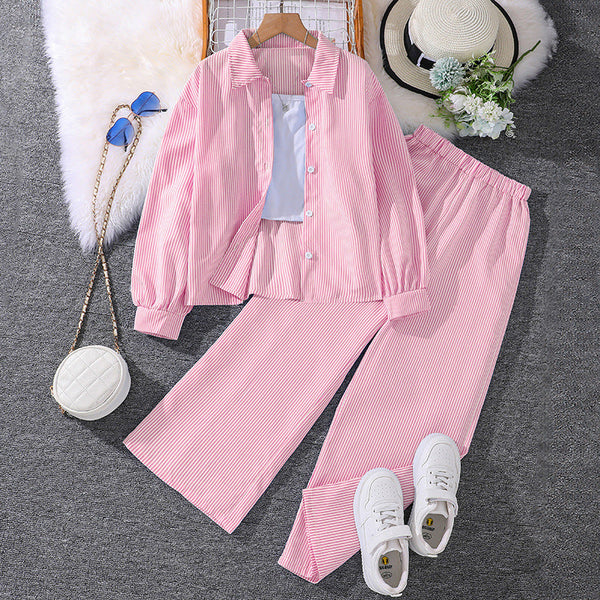 Kids’ Two-Piece Suit – Autumn Long-Sleeved Shirt with Wide-Leg Pants