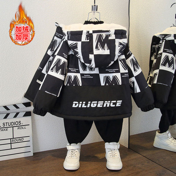 Boys' new winter jacket fleece warm hooded thickened