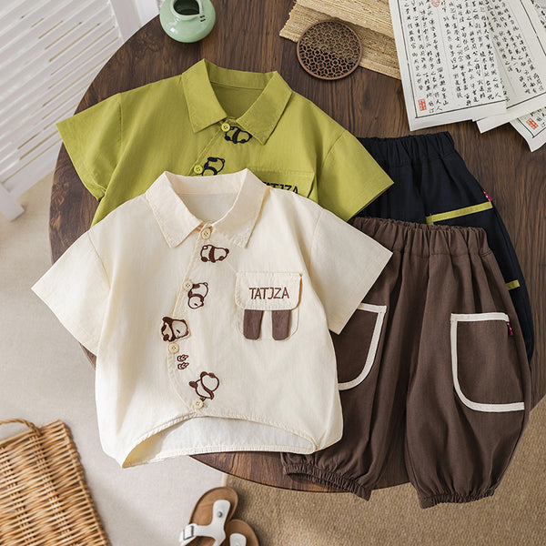 Children's handsome thin shirt short-sleeved two-piece set 2025 summer new boys breathable shirt