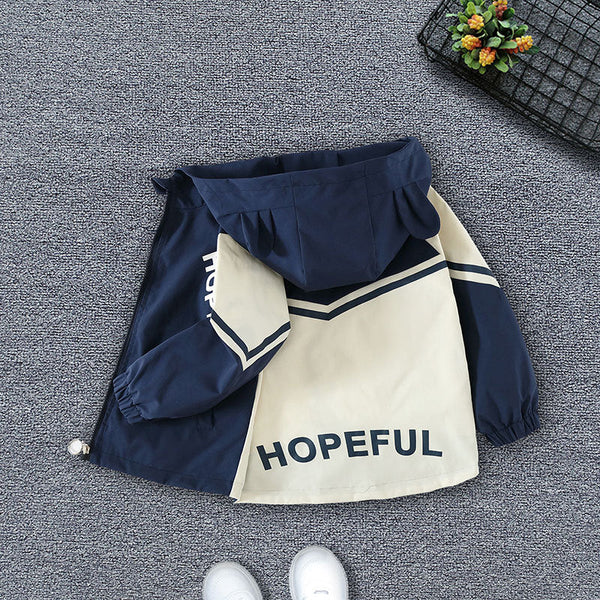 Small and medium-sized  new Korean version of the versatile long-sleeved jacket Boys' letter-printed hooded jacket Girls' top