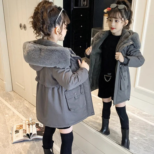 2025 New Girls’ Winter Velvet Cotton Coat – Thick Warm Foreign-Style Jacket