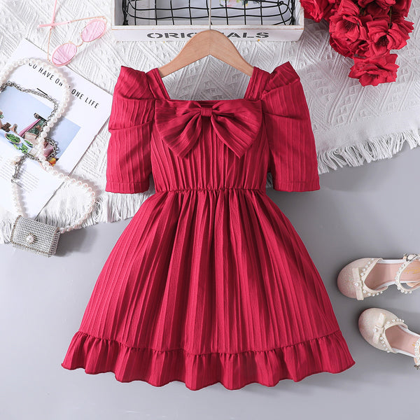 2025 summer elegant lady style bow decoration princess sleeve square neck princess dress holiday dress new