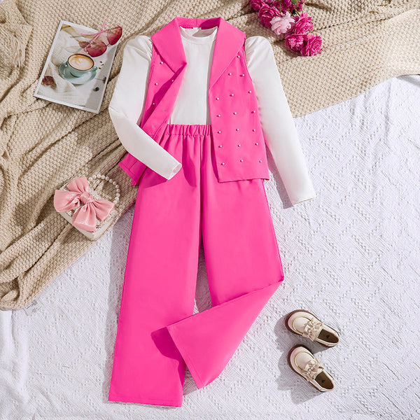 Girls’ Three-Piece Suit – Style Vest, Long-Sleeved Top, and Trousers