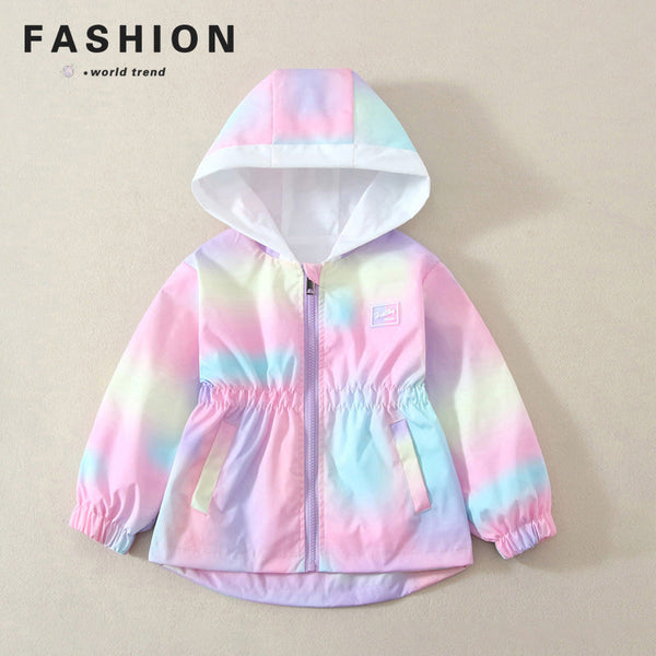 2025 Girls’ Colorful Trench Coat – Korean Style Hooded Casual Jacket for Kids