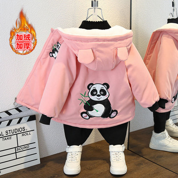 Girls' medium and small children's jackets 2025 new children's clothing autumn and winter clothing children's Internet celebrity tops piled thickened cotton-padded clothes