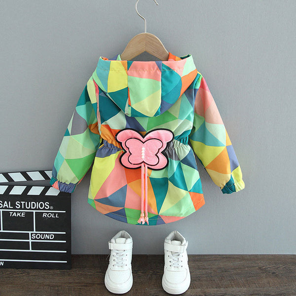 Girls’ Trench Coat – 2025 Spring & Autumn New Children’s Jacket with Butterfly Design