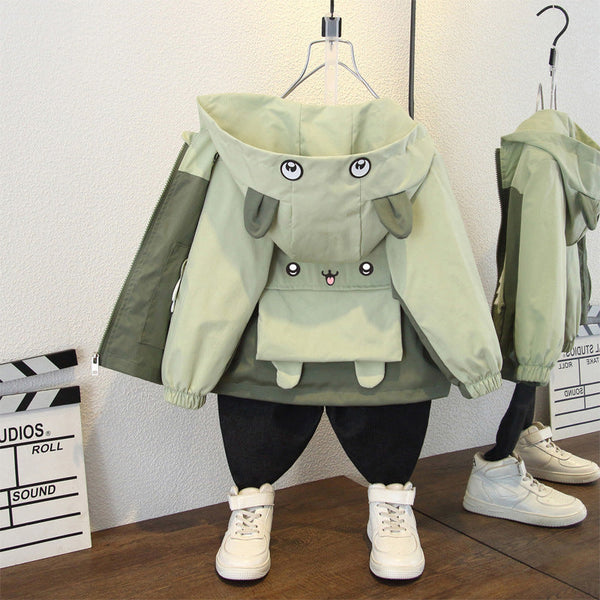 Processing custom 2025 boys' jackets, spring and autumn children's clothing, medium and small children's casual trench coat, baby cartoon jacket