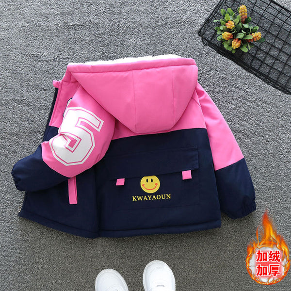 Girls' cotton clothes 2025 new winter clothes, boys' piled and thickened winter coat, cotton-padded clothes, and older children's pie to overcome