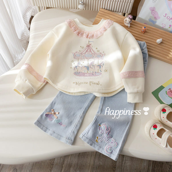 Girls’ Sweater – Korean Fashion Lace Pullover, Elegant Embroidered Top for Baby Girls