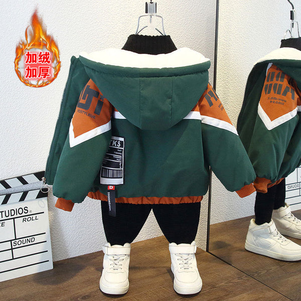 Boys' jackets with fleece autumn and winter 2025 new boys' foreign-style thickened tops, cotton-padded clothes, and children's pie to overcome the tide