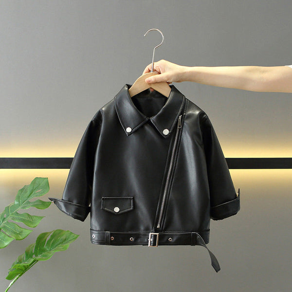 Girls' leather jacket spring and autumn Korean version 2025 children's locomotive clothing boys' leather jacket girls' autumn windproof jacket