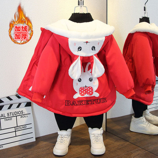 Girls' jackets autumn and winter 2025 new pie overcomes spring fashionable older children's velvet thickened children's cotton clothes
