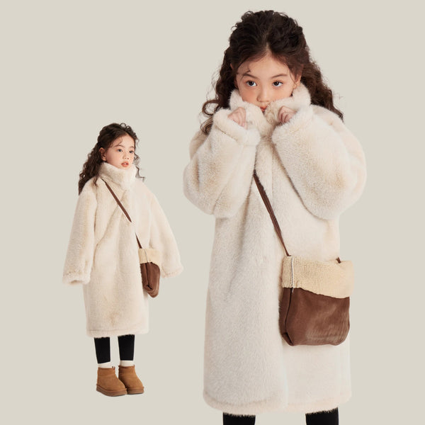 Girls’ Winter Faux Mink Fur Coat – Thick Warm Imitation Fur Jacket for Kids, Stylish and Cozy Outerwear