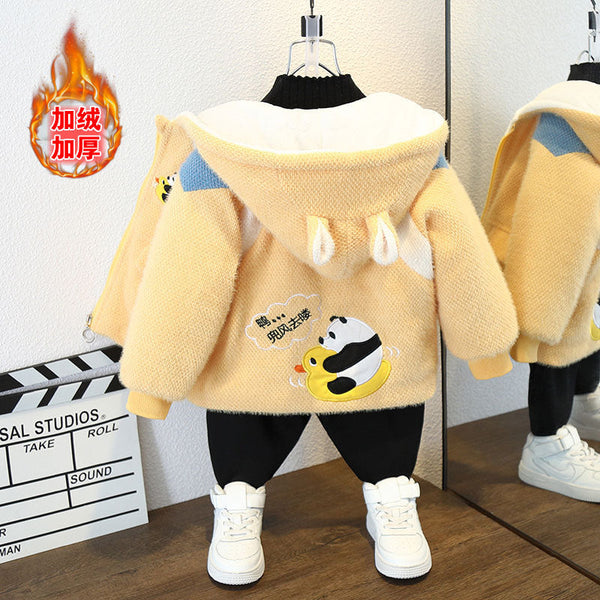 Children's mink fleece jacket fleece cotton boys and girls cotton clothing medium and small children's winter clothing baby thickened top hooded