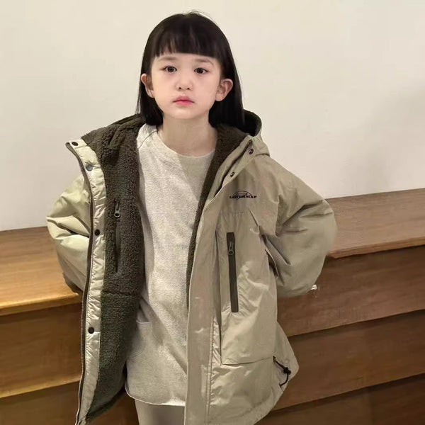Double-Sided Korean Kids Fleece Jacket – Reversible Winter Coat for Boys & Girls