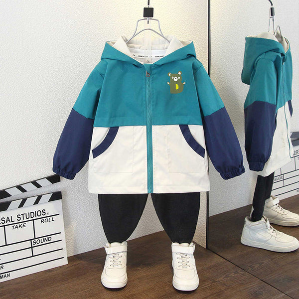 2025 new boys thin spring jacket hooded color matching
