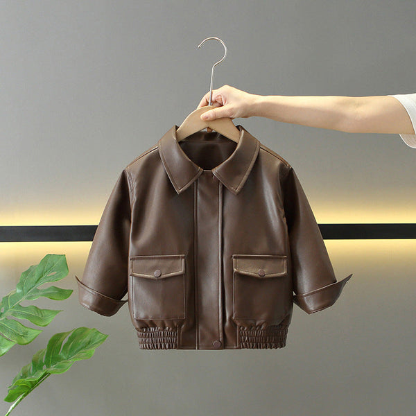 Leather Jacket 2025 New Girls Fashion Fried Street Jacket Boys and Girls Trendy Cool Motorcycle Clothing Top