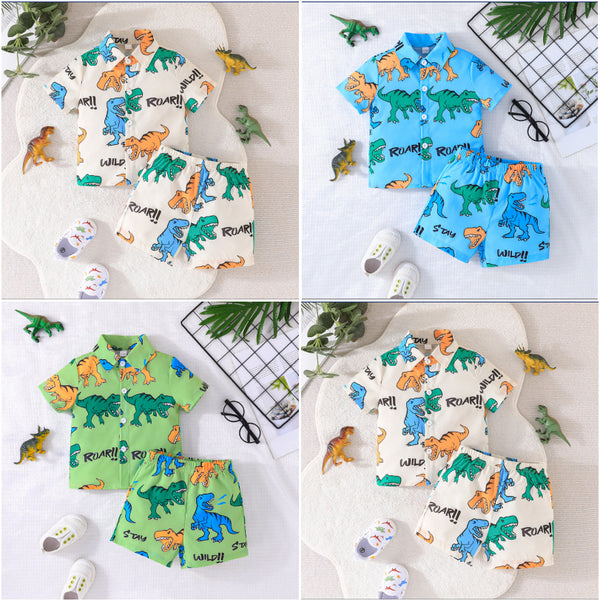 Dinosaur print short-sleeved shirt set for boys
