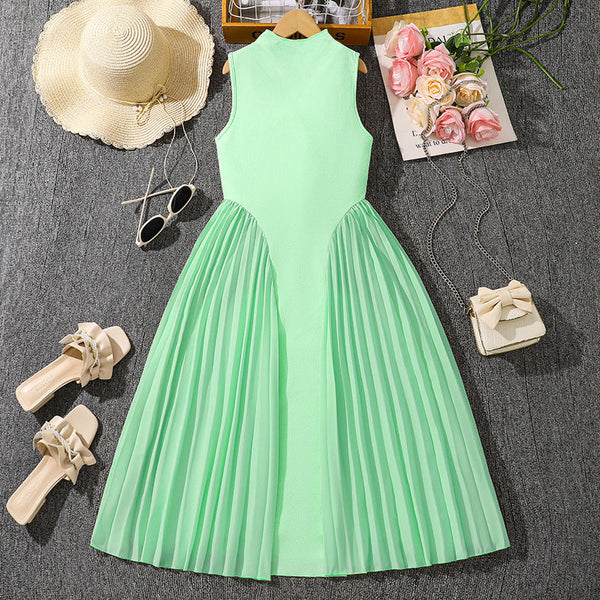 Girls’ Sleeveless Pleated Dress – European & American Style Foreign Trade Dress