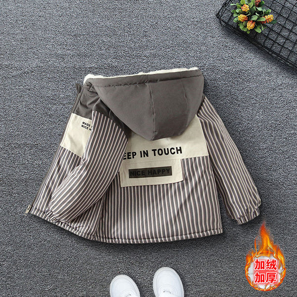 Boys' autumn and winter coat 2025 new small and medium-sized children's winter trench coat boys fleece thickened top