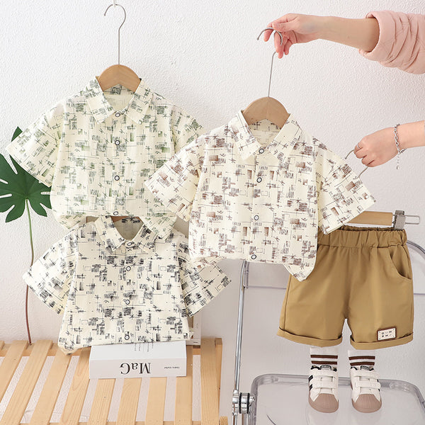 Children's summer thin suit boys two-piece geometric shirt 2025 new tie-dye short-sleeved baby summer clothes