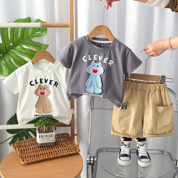 Children's short-sleeved set pure cotton summer new baby shorts clothes boys summer clothes girls t-shirts children's clothing