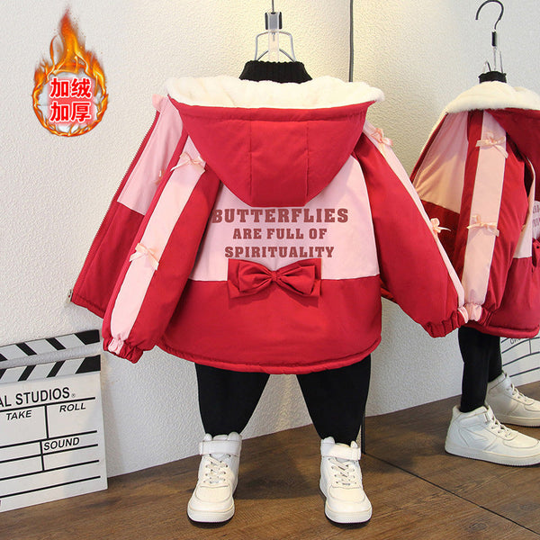 Girls' autumn and winter coat 2025 new children's girls' winter fashionable fleece thickened hooded jacket top tide