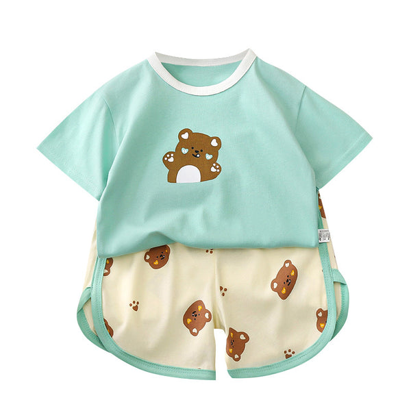 Children's short-sleeved set pure cotton summer new boys' t-shirt baby summer clothes Korean version of girls' clothes Class A children's clothing