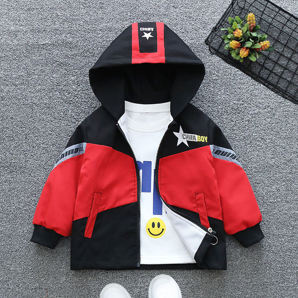 Boys spring coat 2025 new  jacket medium and older boys hooded trench coat girls tide