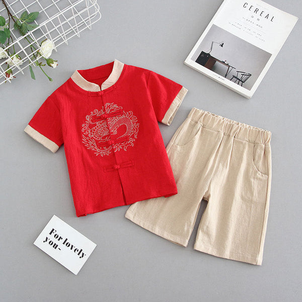 Hanfu boys summer cotton and linen suit thin Chinese style children's ancient clothing baby Tang clothing girls Sinology performance clothing
