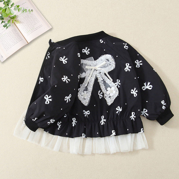 Girls’ Spring/Autumn Jacket – Trendy Casual Kids’ Baseball Coat with Mesh Splicing Waist