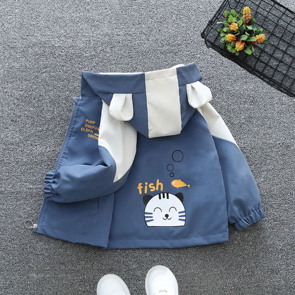 Boys cartoon jacket autumn wear 2025 new children's trench coat small and medium girls hooded casual spring and autumn wear