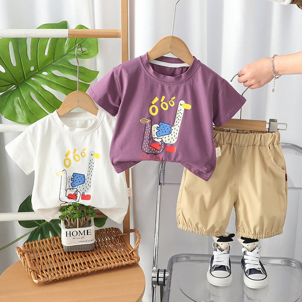 Children's short-sleeved set pure cotton summer new baby shorts clothes boys summer clothes girls t-shirts children's clothing