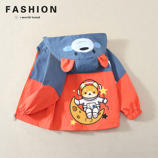 Boys spring and autumn cartoon jacket 2025 new children's casual hooded jacket boys Internet celebrity color matching jacket