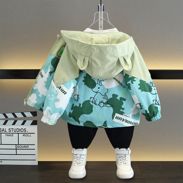 Boys' coat spring 2025 children's clothing  hooded jacket top men's and women's treasure thin jacket trendy