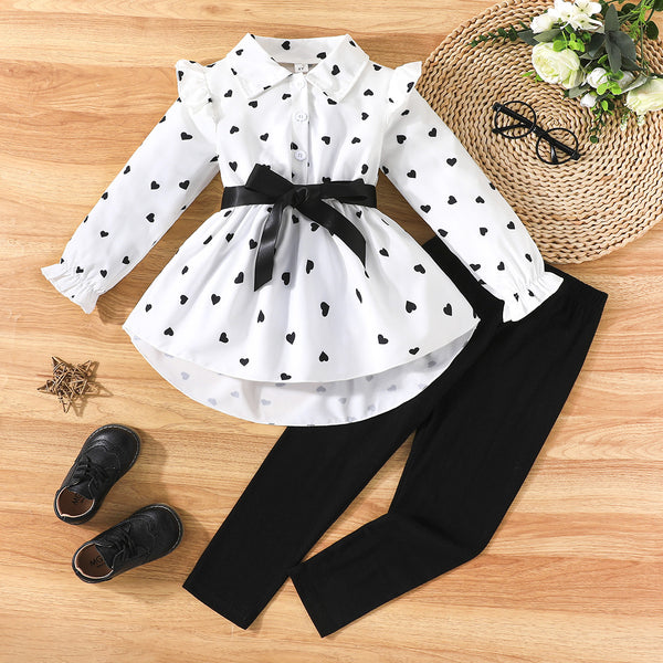 2025 spring fashion girls' new love pattern long-sleeved shirt with trousers daily casual suit