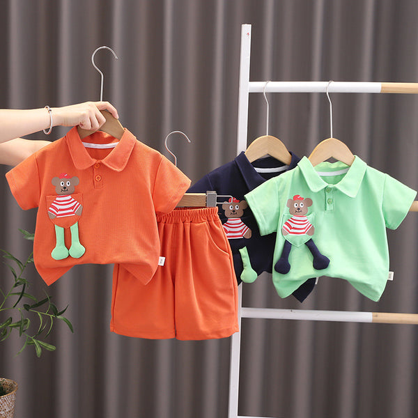 Children's short-sleeved set pure cotton summer new medium and small children's shorts clothes boys summer short-sleeved