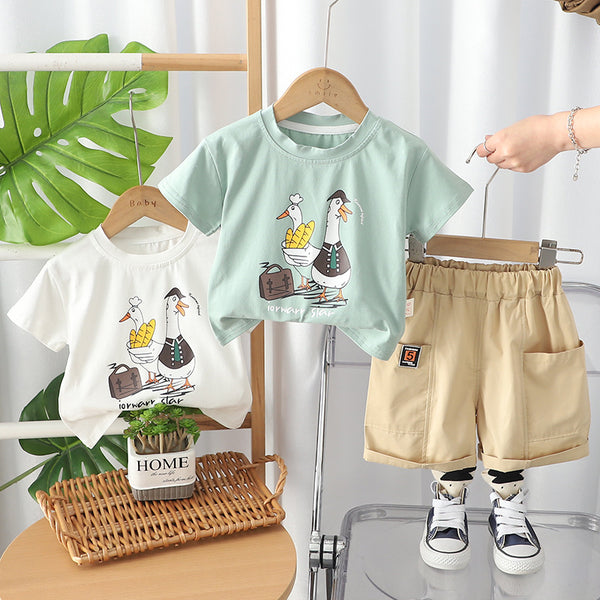 Children's short-sleeved set pure cotton summer new baby shorts clothes boys summer clothes girls t-shirts children's clothing