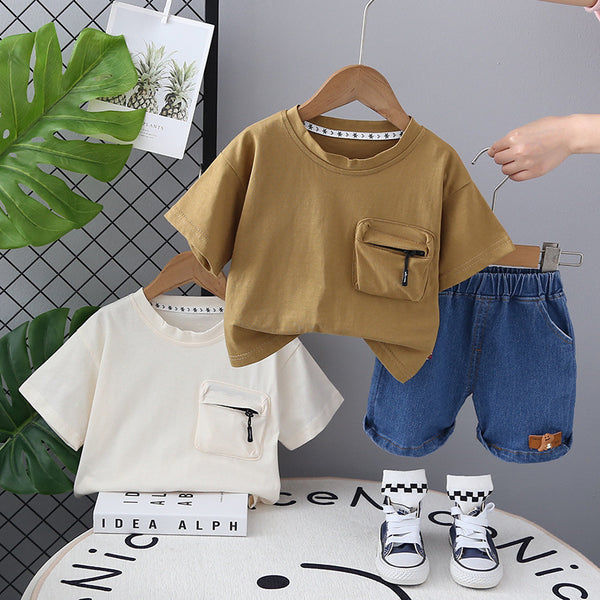 Children's short-sleeved set pure cotton summer new baby shorts clothes boys summer clothes girls t-shirts children's clothing
