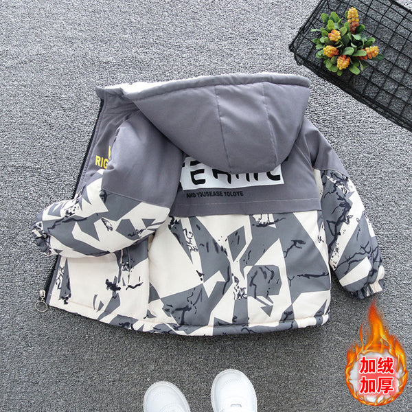 Children's clothing Boys' fleece thickened jacket 2025 new baby autumn and winter clothing handsome children's cotton-padded foreign style
